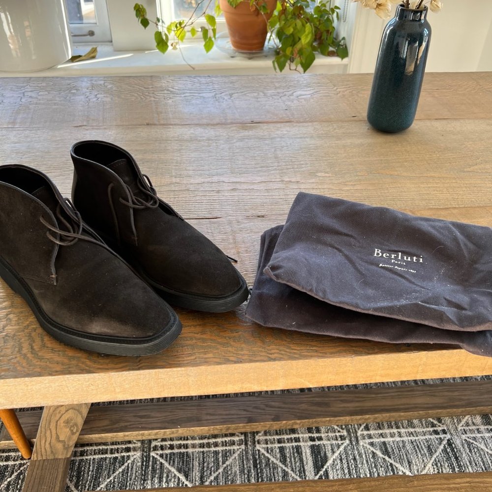 Berluti 1895 Dark Brown Demesure Suede & Leather Desert Boots